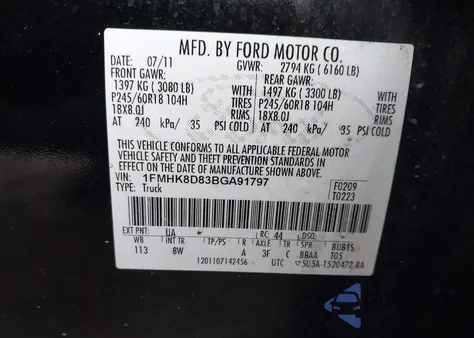 2011 Ford Explorer Xlt from USA, damaged, VIN 1FMHK8D83BGA91797